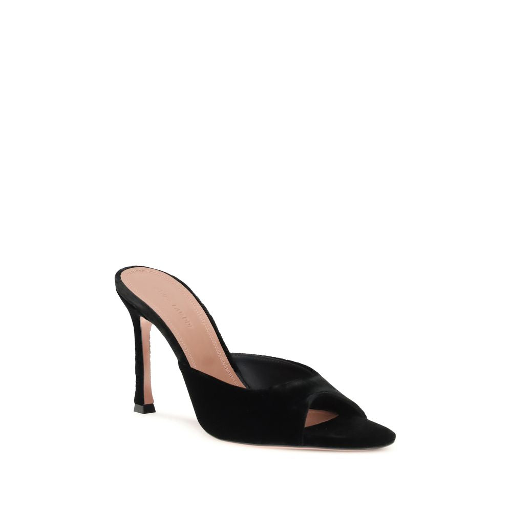 Amina Muaddi Black Leather Stiletto Heel Sandals