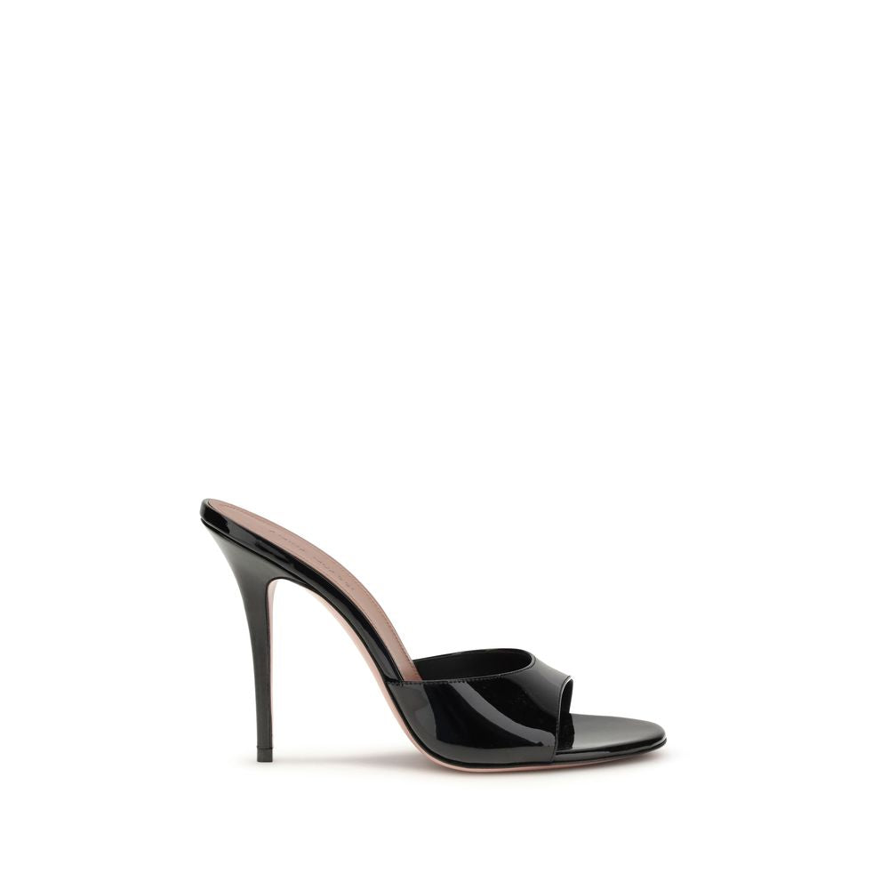 Amina Muaddi Black Calf Leather Bos Taurus Stiletto Heel Sandals