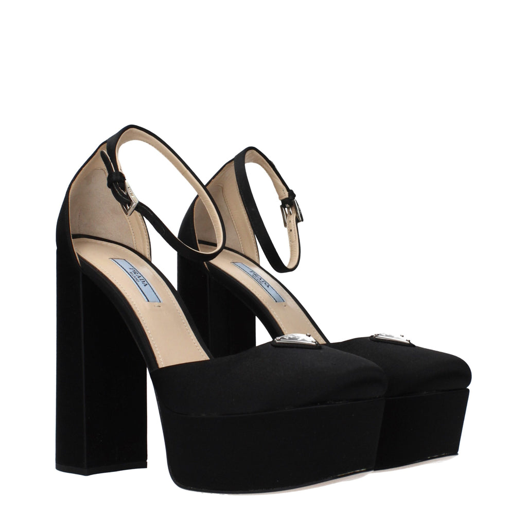 Prada Black Satin Platform Pumps